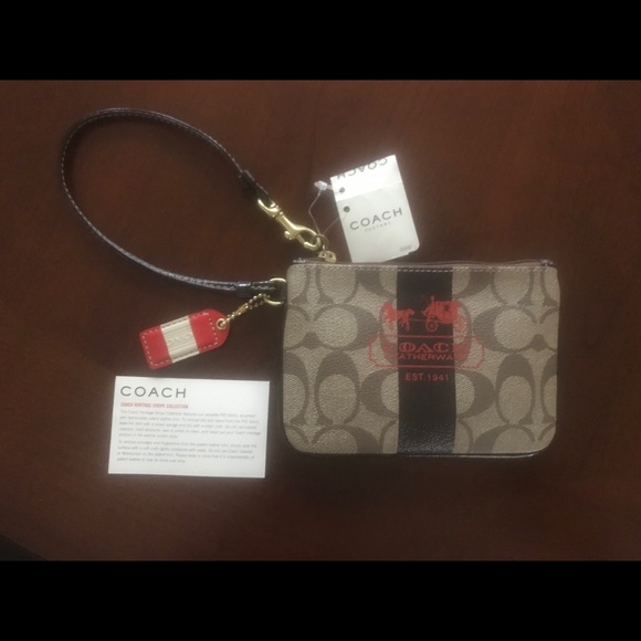 Coach Handbags - Coach Heritage Signature Stripe Zip Wristlet